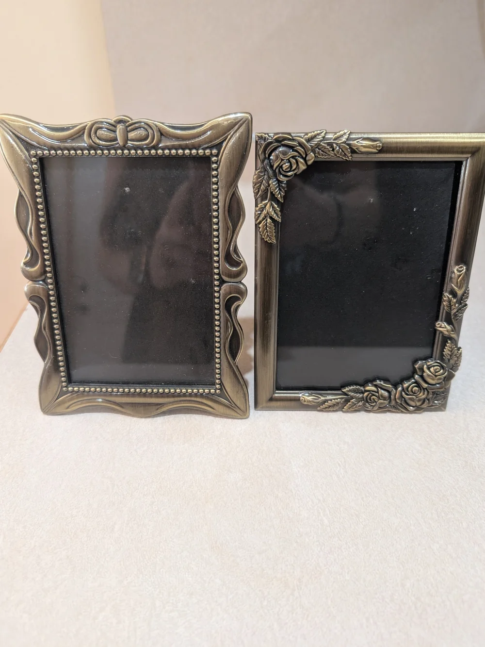 Vintage Antique Gold/Silver Tone Mini Picture Frame Set of 2 3x4.5 Velvet Back